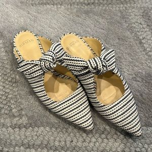 Alexandre Birman black and white fabric bow mules size 37